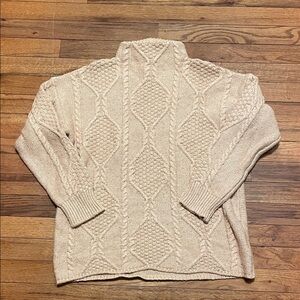 Women's Cable Knit Crewneck Sweater -Tan